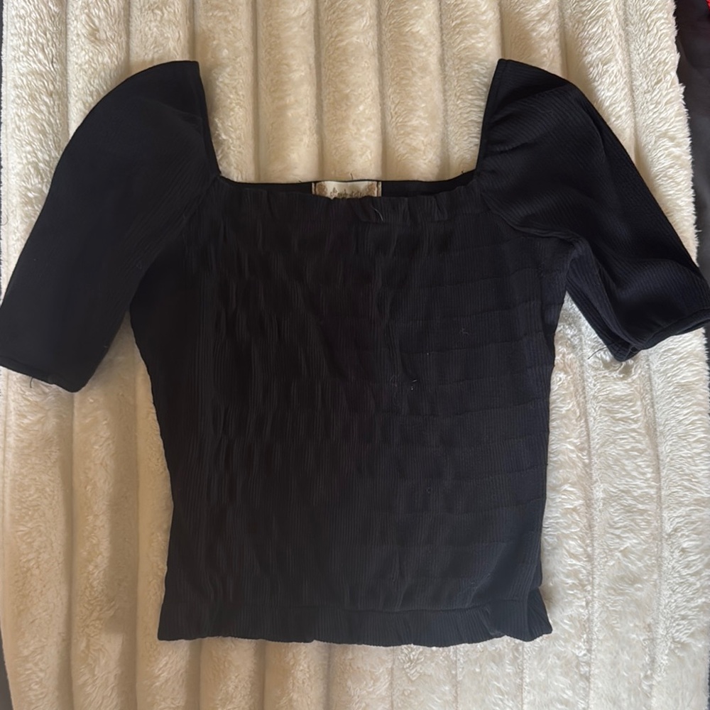 Altar'd State Black Fitted Ribbed 3/4 Sleeve Blouse